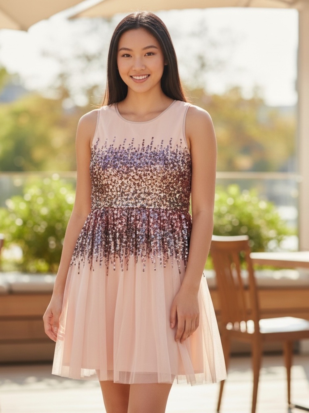 Poppies And Roses 14 Pink Blush Ombre Glitter Accented Fit & Flare Dress